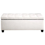 Banc de rangement en lin capitonné diamant