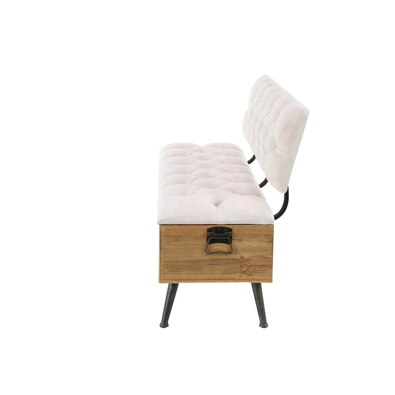Banc de rangement en bois avec assise et dossier touffetés crème - Blanc - 50,8lx121,9lx76,2H