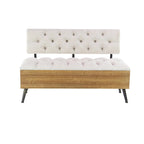 Banc de rangement en bois avec assise et dossier touffetés crème - Blanc - 50,8lx121,9lx76,2H