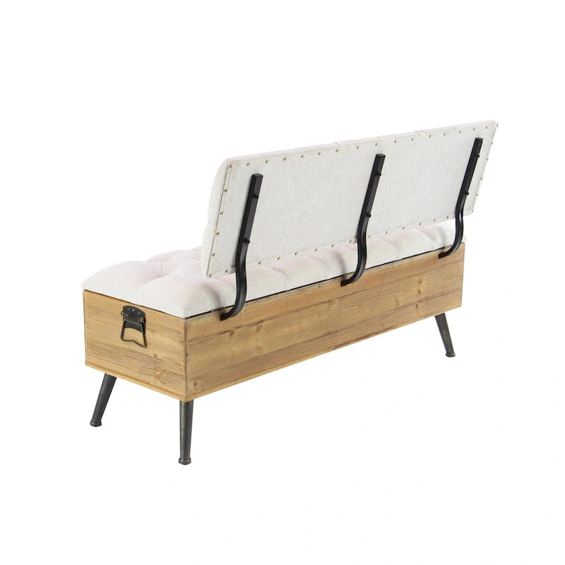 Banc de rangement en bois avec assise et dossier touffetés crème - Blanc - 50,8lx121,9lx76,2H