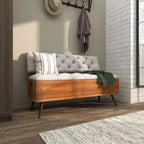 Banc de rangement en bois avec assise et dossier touffetés crème - Blanc - 50,8lx121,9lx76,2H
