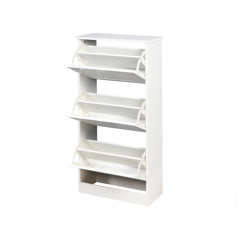 Meuble à chaussures en bois pour entrée, meuble de rangement pour chaussures blanc avec 3 portes basculantes 53,2 x 24 x 109,5 cm