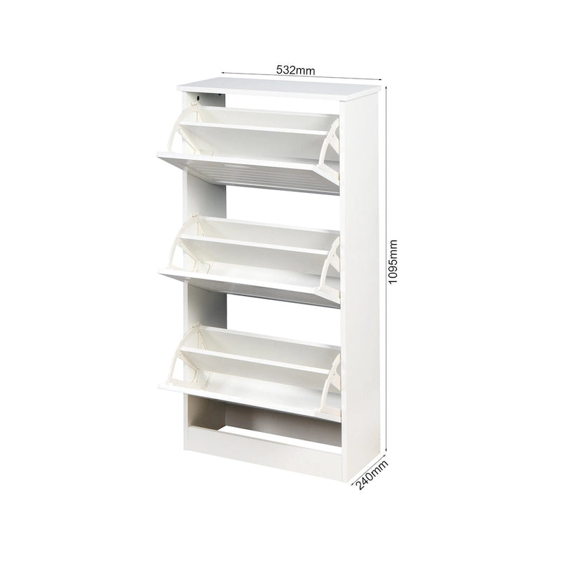 Meuble à chaussures en bois pour entrée, meuble de rangement pour chaussures blanc avec 3 portes basculantes 53,2 x 24 x 109,5 cm