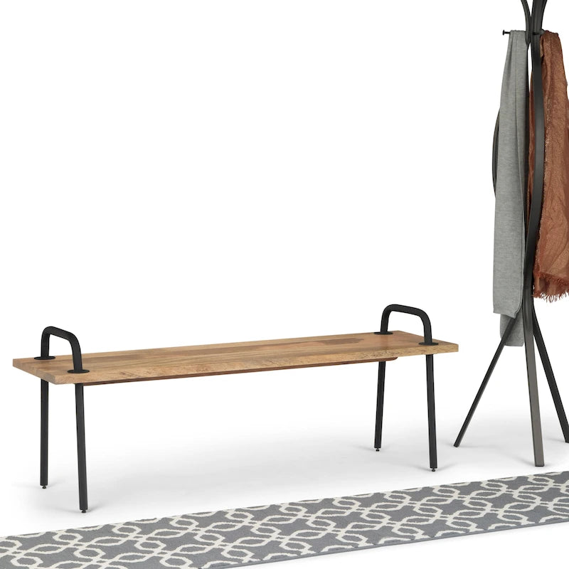 Banc d'entrée industriel en manguier massif de 55" de large, naturel