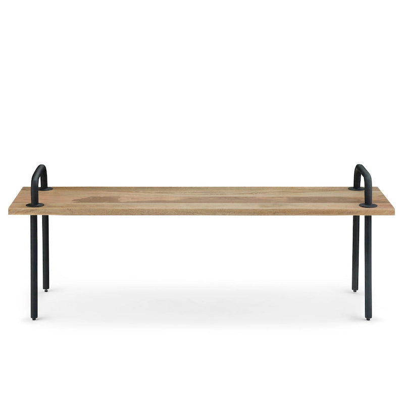 Banc d'entrée industriel en manguier massif de 55" de large, naturel