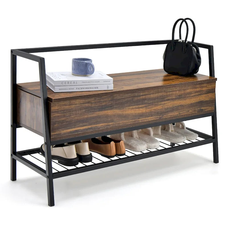 Banc à chaussures industriel avec vérin à gaz et rangement dissimulé