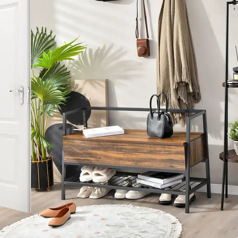 Banc à chaussures industriel avec vérin à gaz et rangement dissimulé