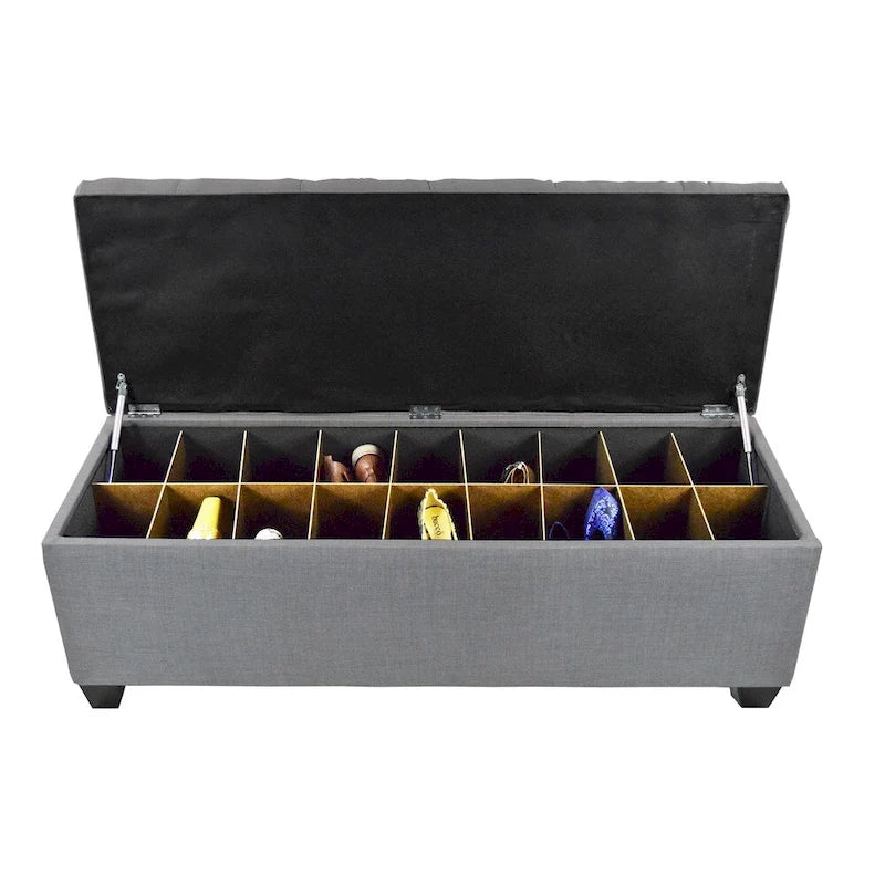 Banc de rangement pour chaussures, capitonné diamant, gris foncé