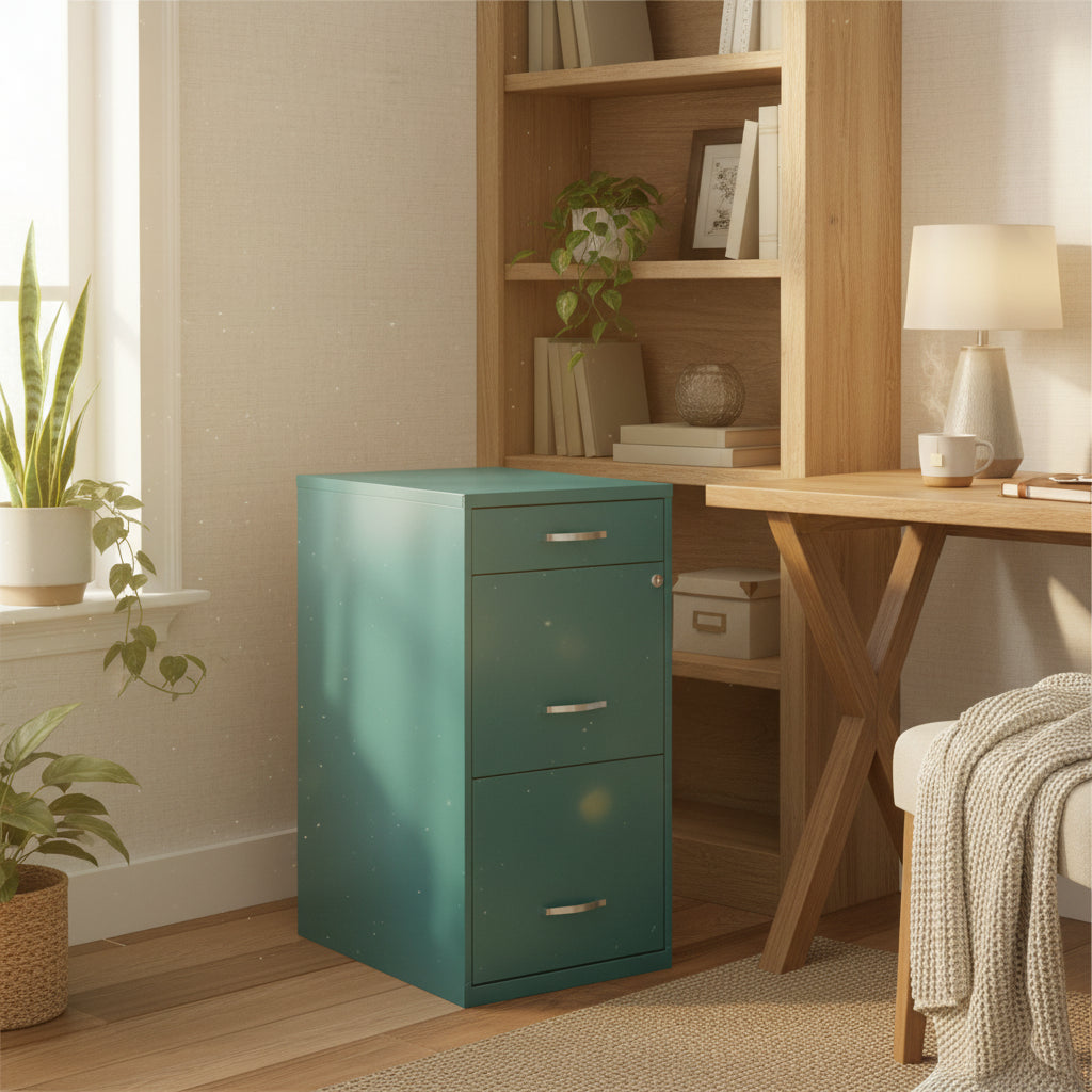 Space Solutions 18 Deep 3 Drawer Metal Organizer File Cabinet, Teal