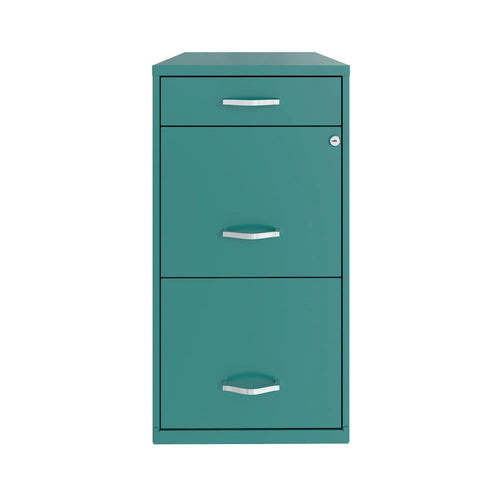 Meuble de classement métallique sarcelle à 3 tiroirs, profondeur 45,7 cm