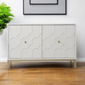 Buffet géométrique sculpté blanc de 102 cm avec deux portes