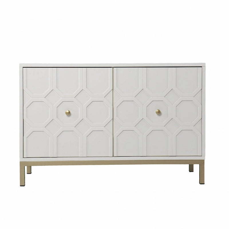 Buffet géométrique sculpté blanc de 102 cm avec deux portes