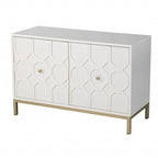 Buffet géométrique sculpté blanc de 102 cm avec deux portes