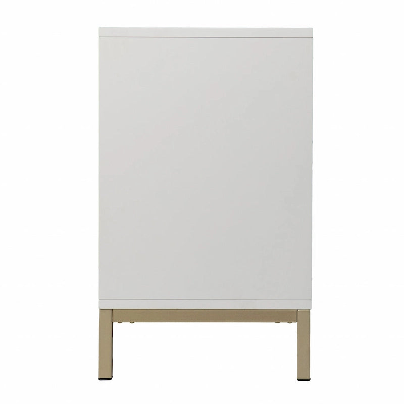 Buffet géométrique sculpté blanc de 102 cm avec deux portes