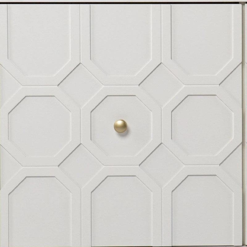 Buffet géométrique sculpté blanc de 102 cm avec deux portes