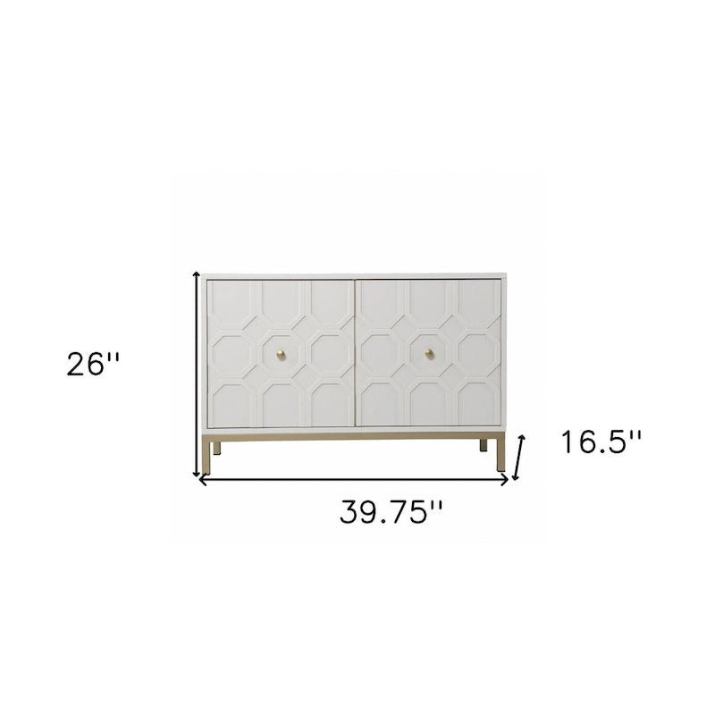 Buffet géométrique sculpté blanc de 102 cm avec deux portes