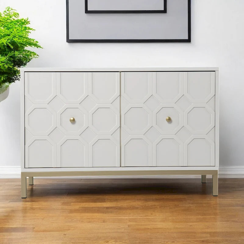 Buffet géométrique sculpté blanc de 102 cm avec deux portes