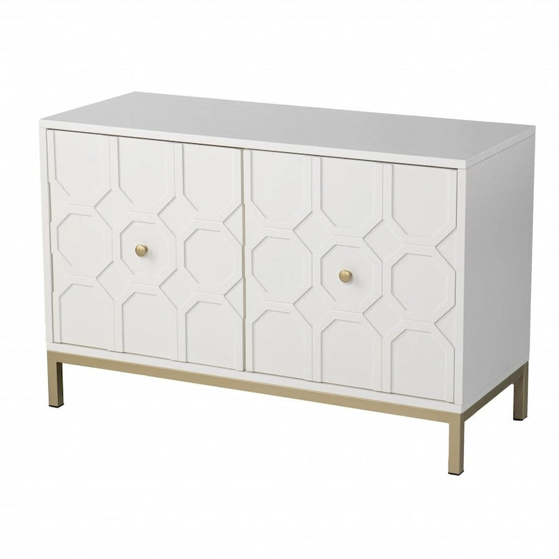 Buffet géométrique sculpté blanc de 102 cm avec deux portes