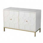 Buffet géométrique sculpté blanc de 102 cm avec deux portes