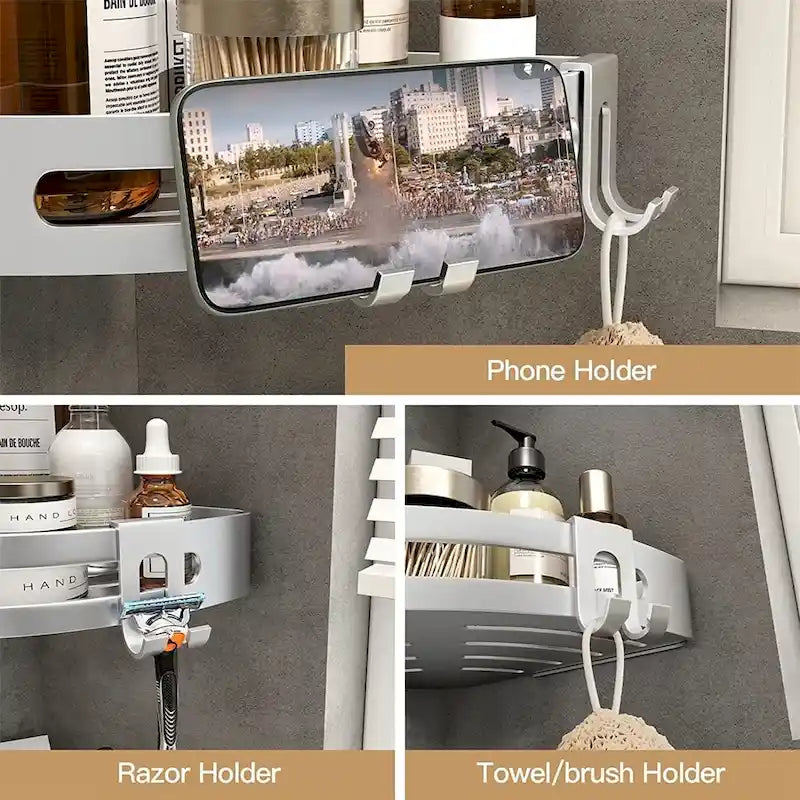 Étagère d'angle de douche sans perçage Rangement de douche antirouille Étagère de salle de bain