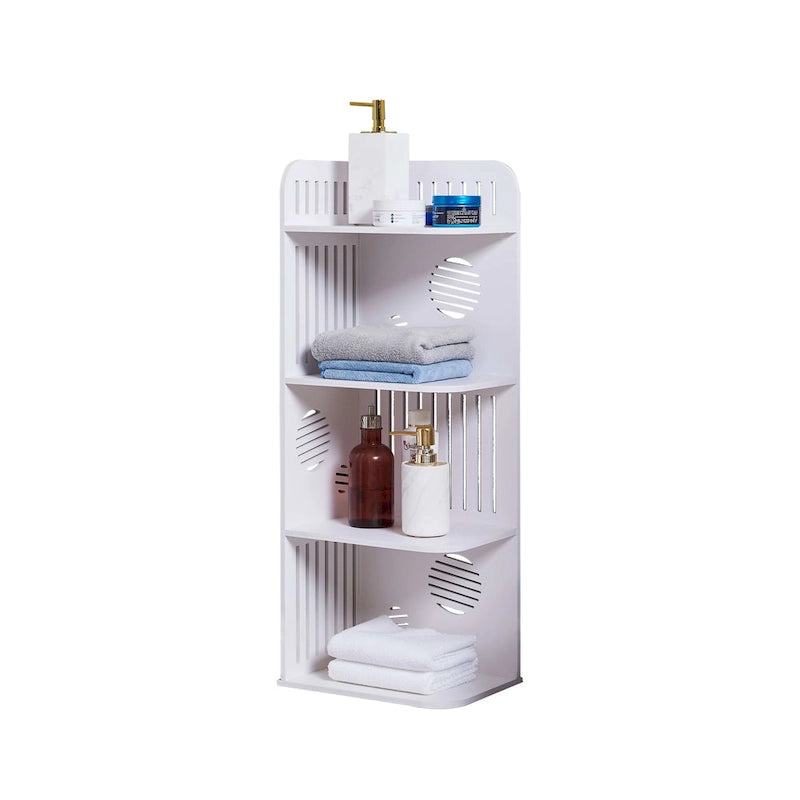 Étagère de rangement d'angle blanche à 4 niveaux pour salle de bain