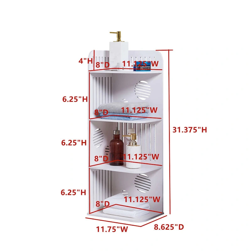 Étagère de rangement d'angle blanche à 4 niveaux pour salle de bain