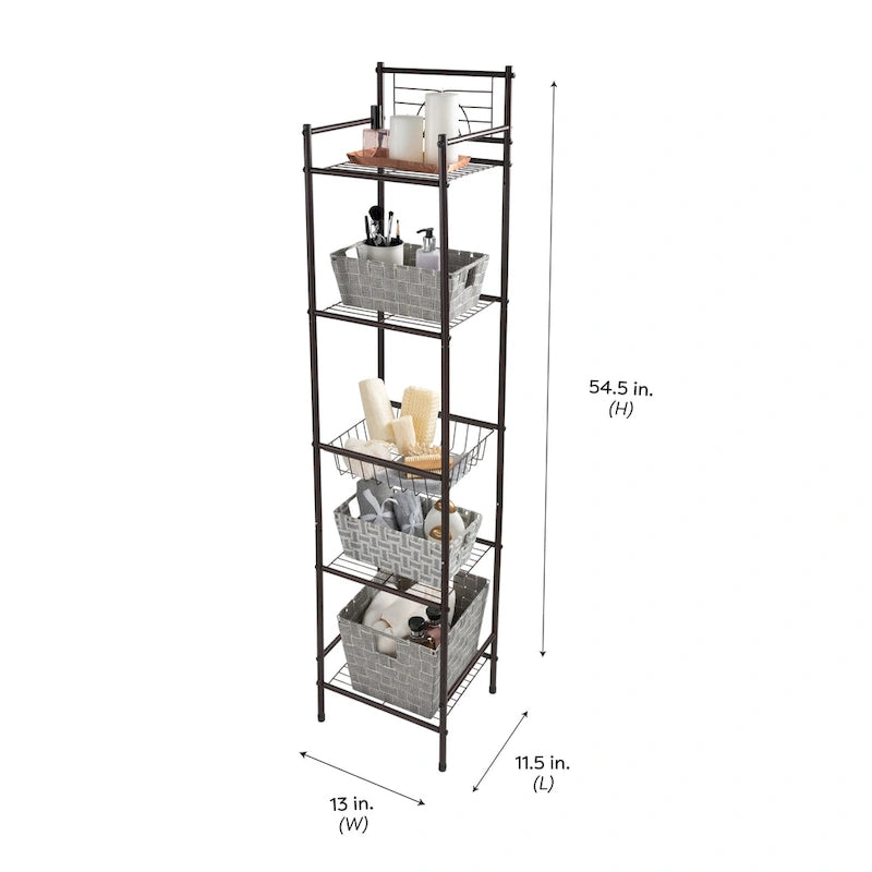 Étagère de rangement à 5 niveaux en bronze huilé (33 x 29,5 x 149 cm)