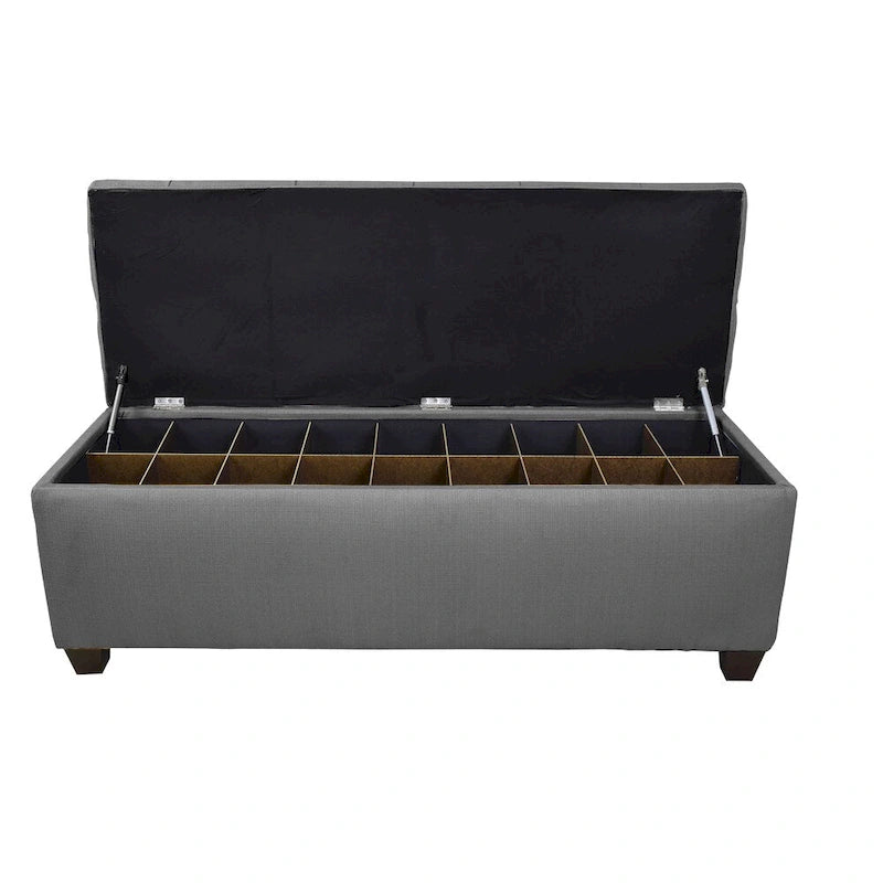 Banc de rangement pour chaussures capitonné gris foncé
