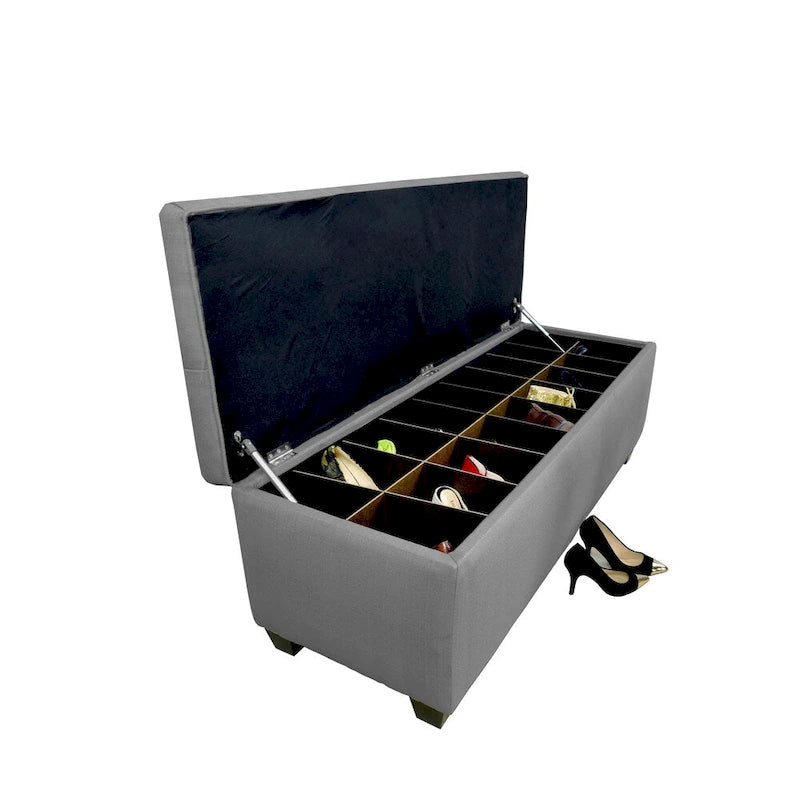 Banc de rangement pour chaussures capitonné gris foncé