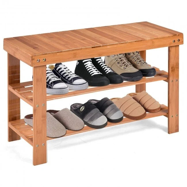 Étagère à chaussures en bambou à 3 niveaux (27,5"x11"x17,5")