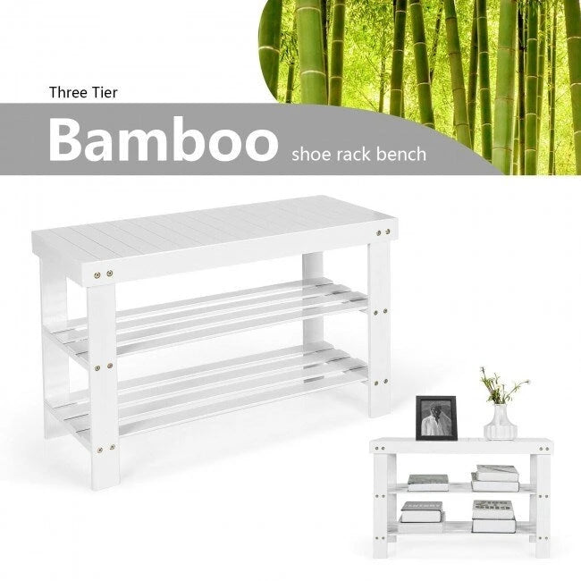 Étagère à chaussures en bambou à 3 niveaux (27,5"x11"x17,5")