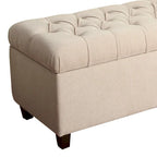 Banc en bois capitonné en tissu avec rangement à charnière, crème et marron - 18 H x 40 L x 18 P pouces