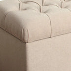 Banc en bois capitonné en tissu avec rangement à charnière, crème et marron - 18 H x 40 L x 18 P pouces