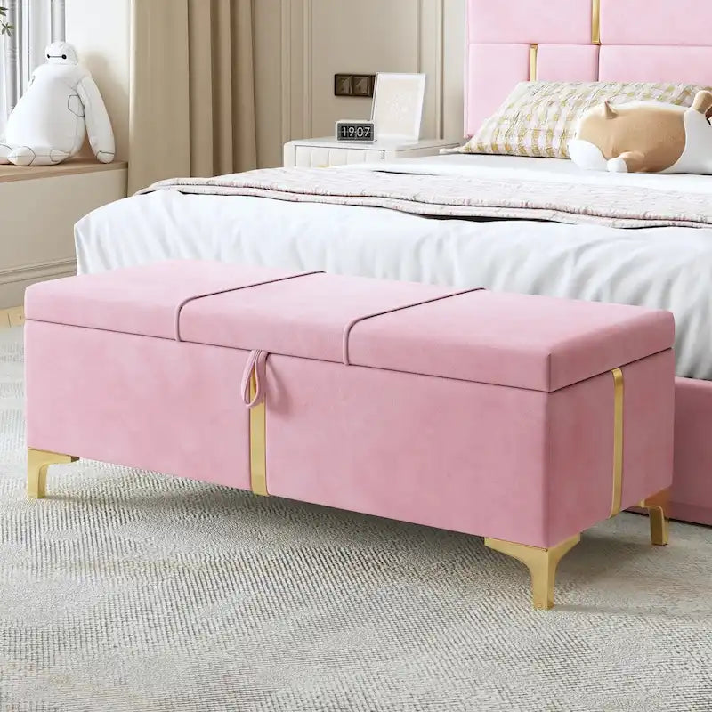 Banc de rangement ottoman rembourré avec pieds en métal