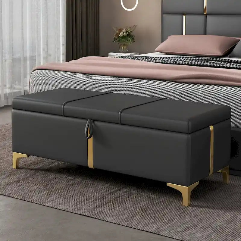 Banc de rangement ottoman rembourré avec pieds en métal