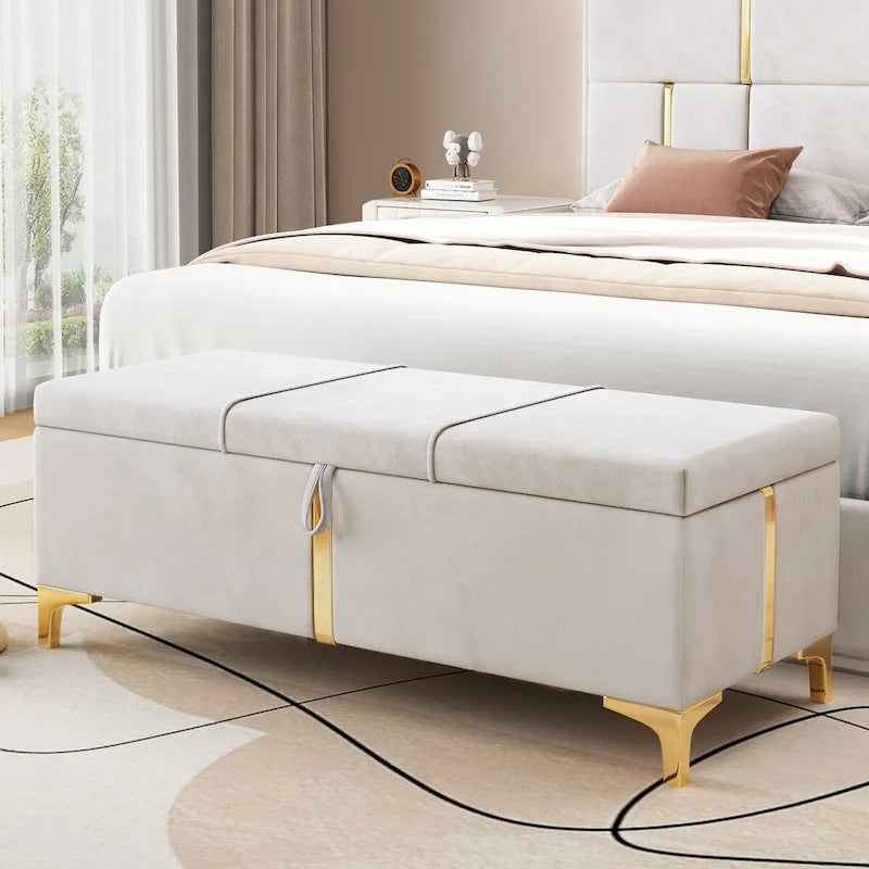Banc de rangement ottoman rembourré avec pieds en métal