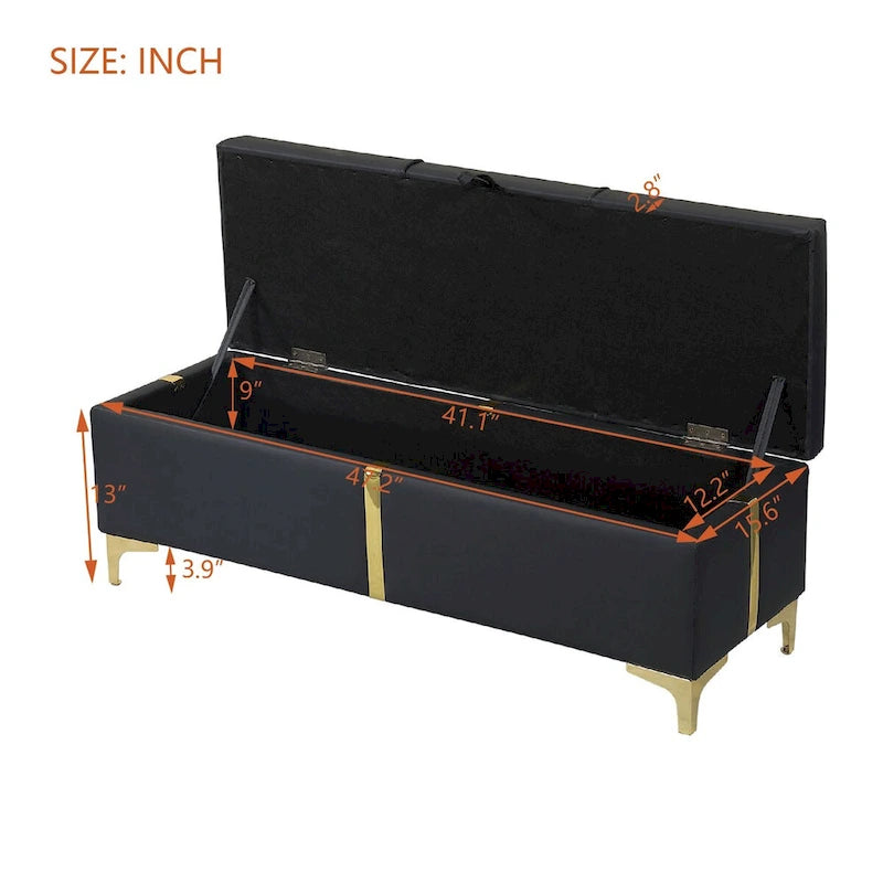 Banc de rangement ottoman rembourré avec pieds en métal