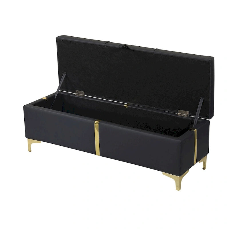 Banc de rangement ottoman rembourré avec pieds en métal