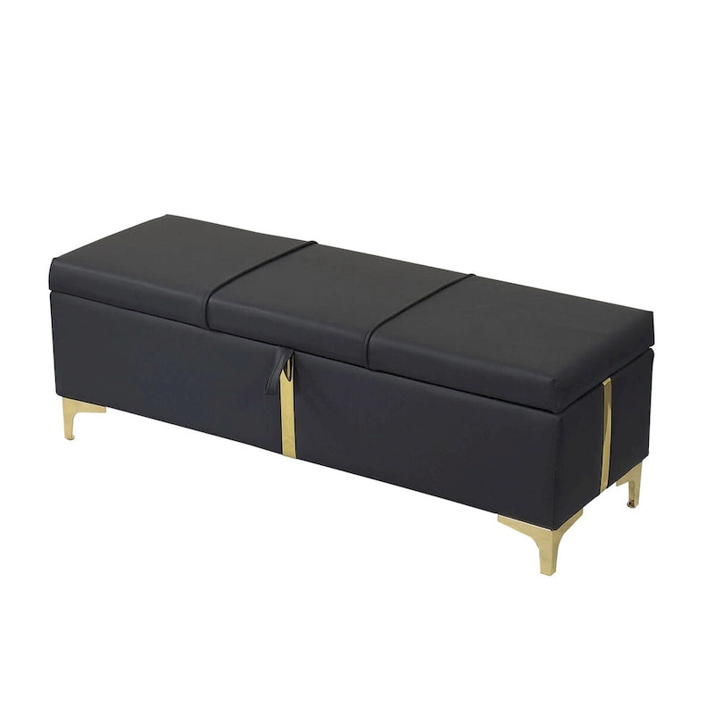 Banc de rangement ottoman rembourré avec pieds en métal