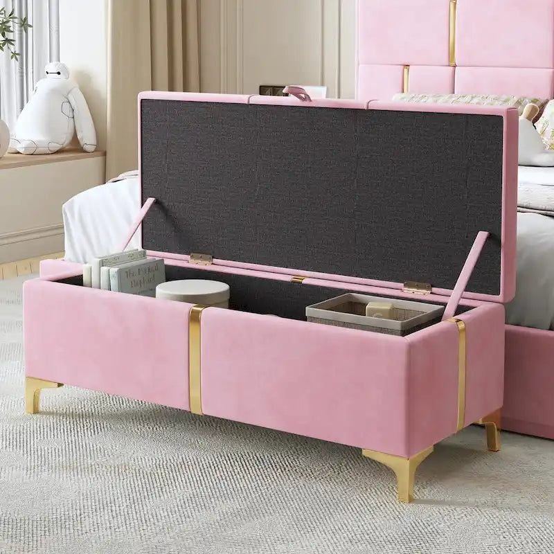 Banc de rangement ottoman rembourré avec pieds en métal