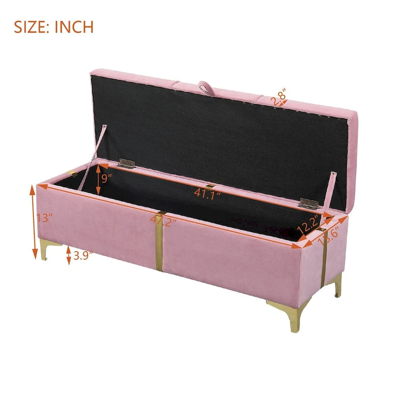 Banc de rangement ottoman rembourré avec pieds en métal
