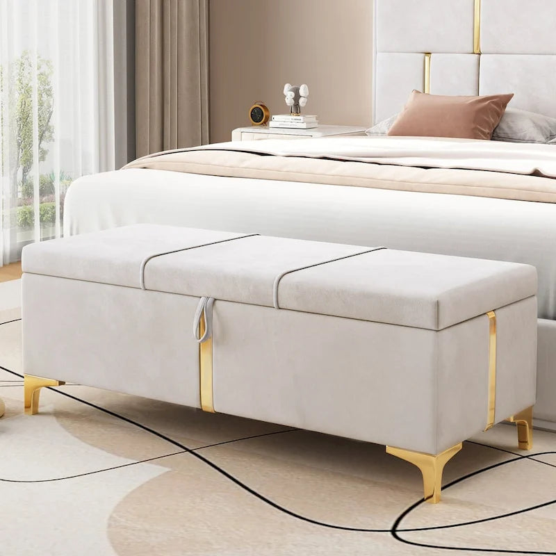Banc de rangement ottoman rembourré avec pieds en métal