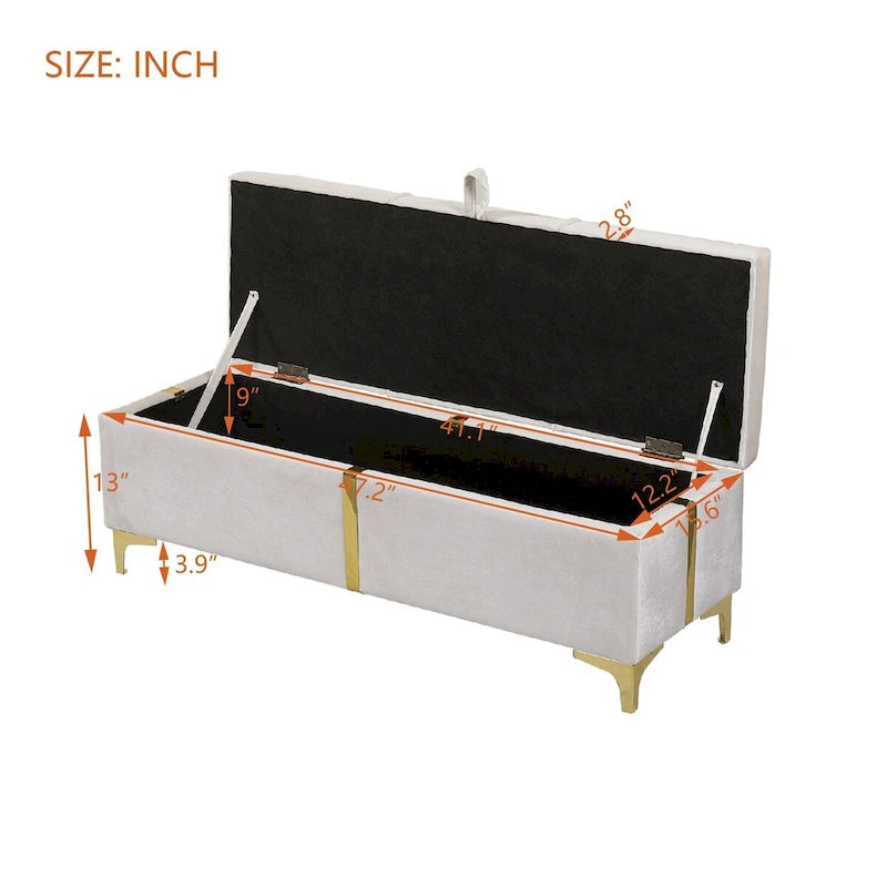 Banc de rangement ottoman rembourré avec pieds en métal
