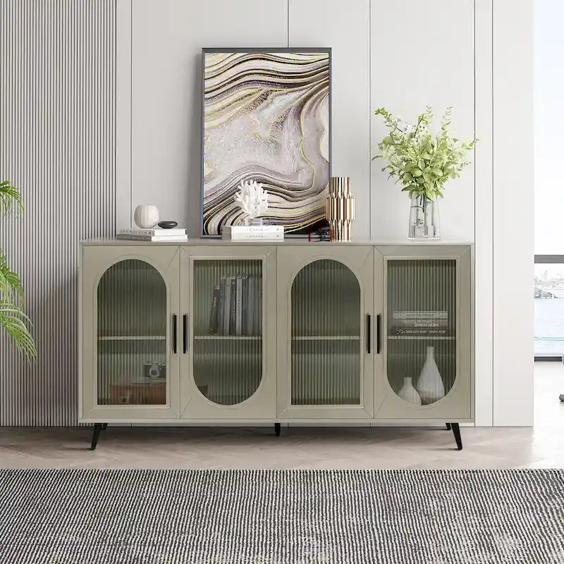 Meuble TV de 152 cm avec placard de rangement et étagères réglables