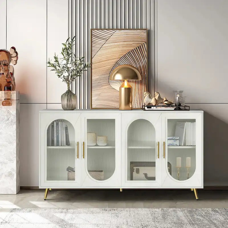 Meuble TV de 152 cm avec placard de rangement et étagères réglables