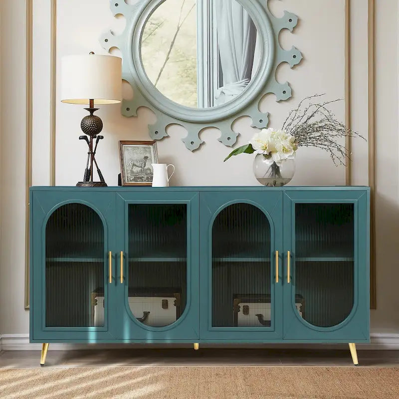 Meuble TV de 152 cm avec placard de rangement et étagères réglables