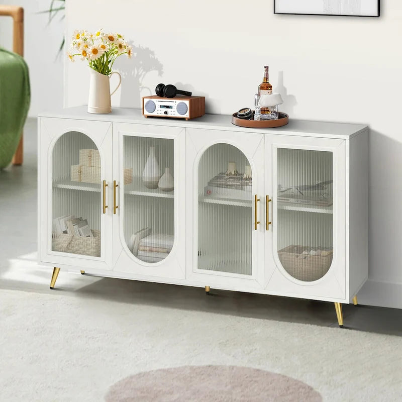 Meuble TV de 152 cm avec placard de rangement et étagères réglables