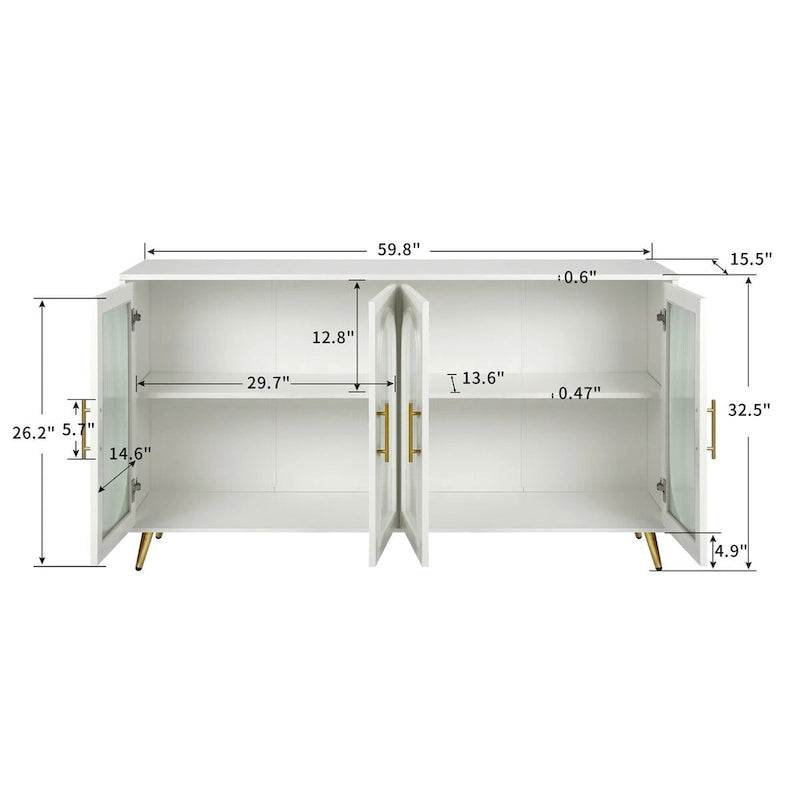 Meuble TV de 152 cm avec placard de rangement et étagères réglables