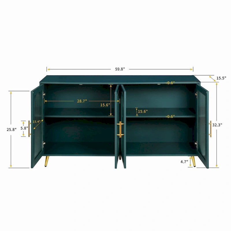 Meuble TV de 152 cm avec placard de rangement et étagères réglables