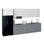 Meuble bas de cuisine brillant gris et blanc de 3,96 m de large (157x24)